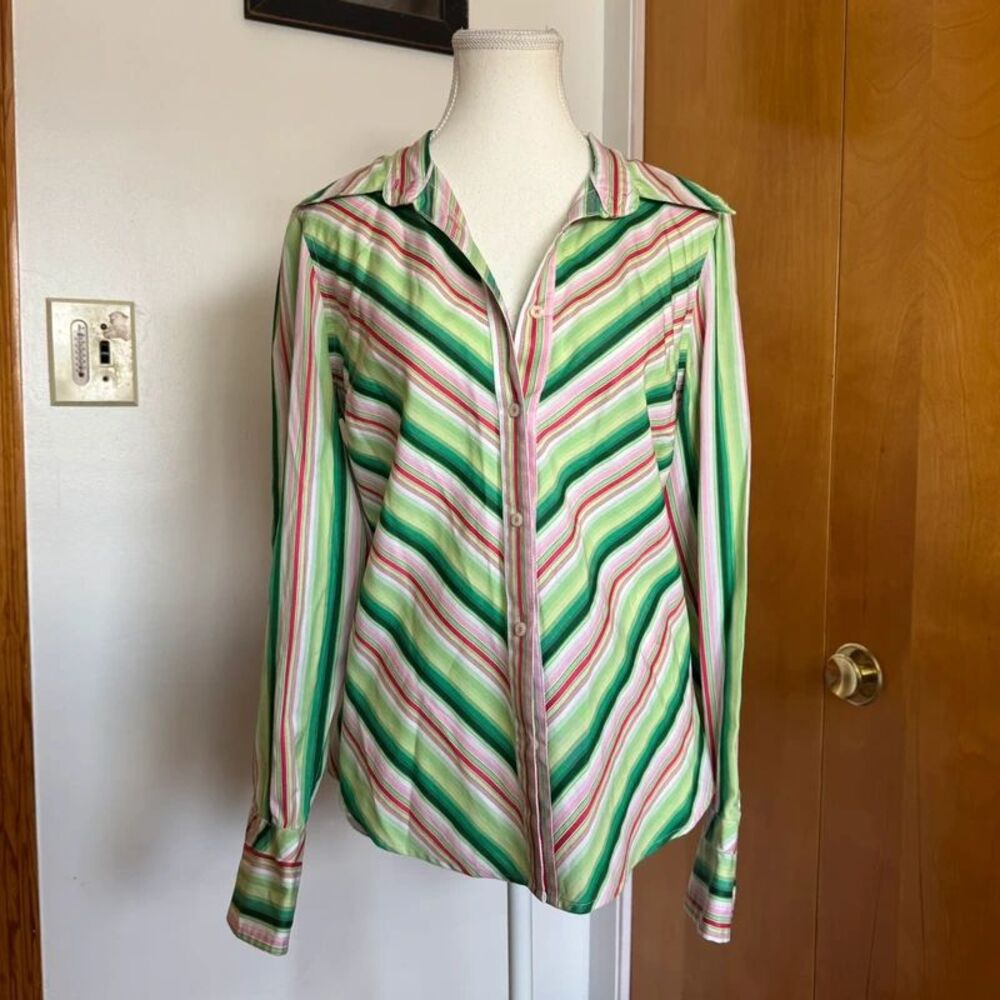 vintage Y2K tommy hilfiger pink and green striped button up